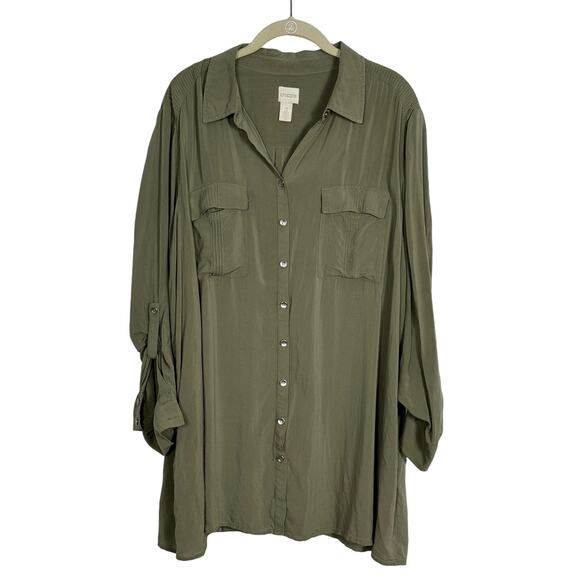 Chico’s Army Green Button Up Shirt Dress Size 3 - Picture 1 of 9